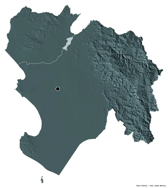 秘鲁皮乌拉的形状 首都被白色背景隔离 彩色高程图 3D渲染 — 图库照片