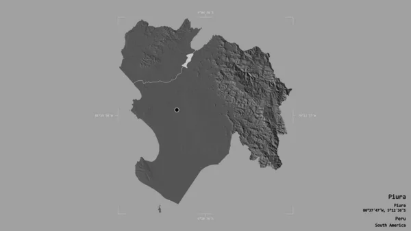 秘鲁皮乌拉地区 以坚实的背景隔离在一个地理参考方块中 Bilevel高程图 3D渲染 — 图库照片