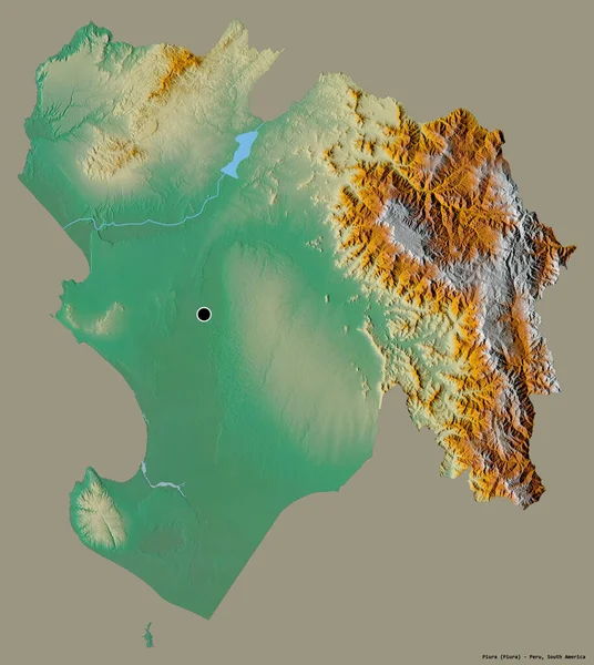 ペルーの地域であるピウラの形は その首都はしっかりとした色の背景に隔離されています 地形図 3Dレンダリング — ストック写真