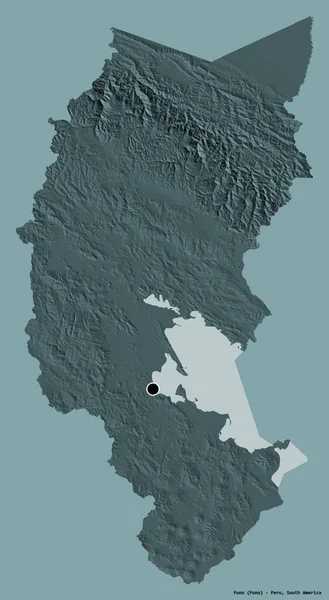 秘鲁普诺地区的形状 其首都以纯色背景隔离 彩色高程图 3D渲染 — 图库照片