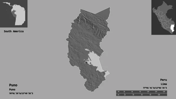 Forma Puno Región Perú Capital Escala Distancia Vistas Previas Etiquetas — Foto de Stock