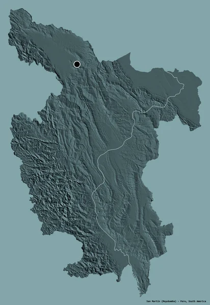 秘鲁圣马丁地区的形状 其首都被隔离在纯色的背景上 彩色高程图 3D渲染 — 图库照片
