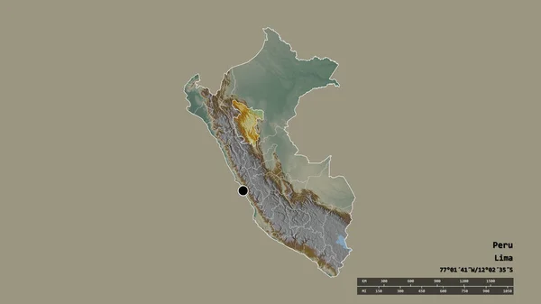 Desaturerad Form Peru Med Dess Huvudstad Huvudsakliga Regionala Indelning Och — Stockfoto