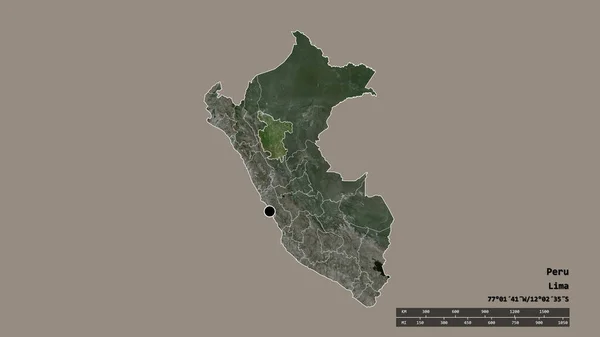 主要な地域部門と分離したサン マルタン地域でペルーの荒廃した形 ラベル 衛星画像 3Dレンダリング — ストック写真
