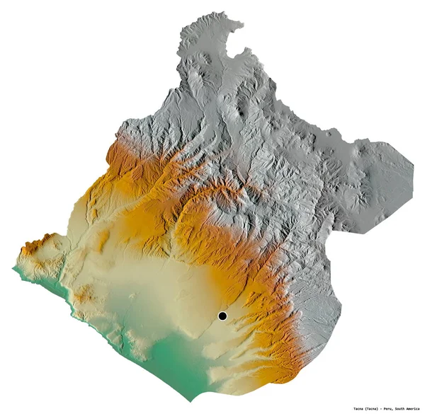 Forma Tacnei Regiunea Peru Capitala Izolată Fundal Alb Harta Relief — Fotografie, imagine de stoc