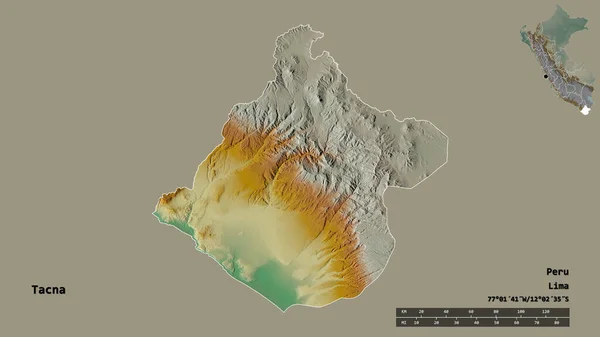 Form Tacna Regionen Peru Med Huvudstaden Isolerad Solid Bakgrund Avståndsskala — Stockfoto