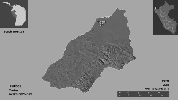 Forma Tumbes Regione Del Perù Sua Capitale Scala Distanza Anteprime — Foto Stock