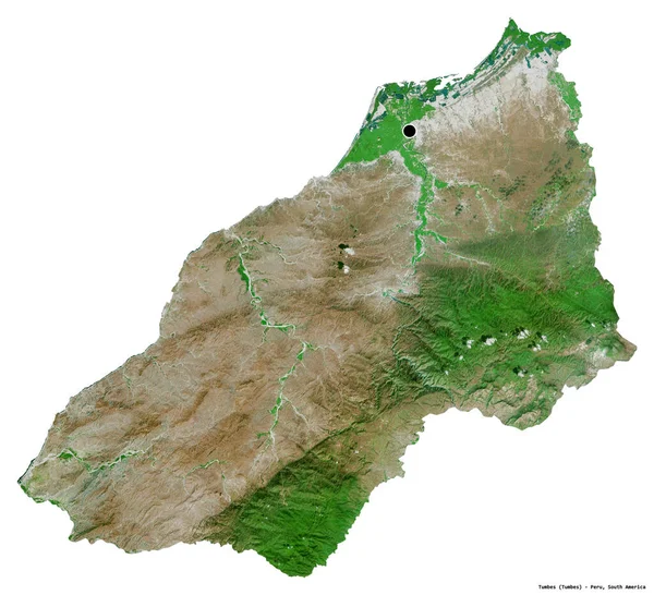 Alakja Tumbes Régió Peru Főváros Elszigetelt Fehér Háttérrel Műholdas Képek — Stock Fotó