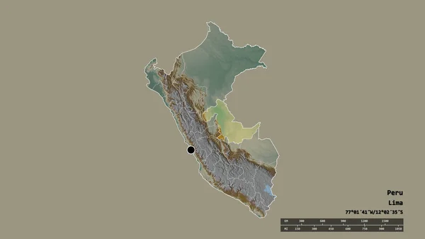 主要な地域部門と分離されたUcayali地域とペルーの荒廃した形 ラベル 地形図 3Dレンダリング — ストック写真