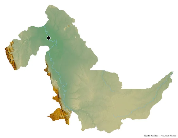 Форма Укаяли Область Перу Столицей Изолированы Белом Фоне Топографическая Карта — стоковое фото