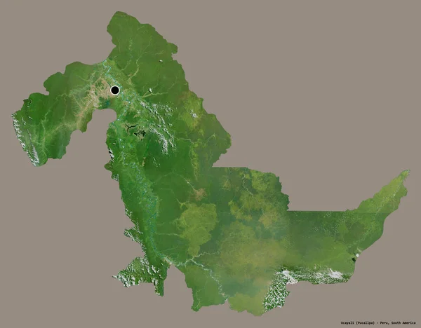 Форма Укаяли Область Перу Столицей Изолированы Твердом Цветном Фоне Спутниковые — стоковое фото