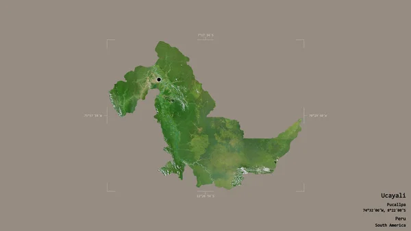 秘鲁乌卡亚利地区的一个地区 在一个地理参照框的坚实背景上被隔离 卫星图像 3D渲染 — 图库照片