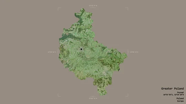 大波兰的一个地区 波兰的省 在一个地理参考方块中被隔离在坚实的背景上 卫星图像 3D渲染 — 图库照片
