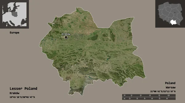 Die Form Kleinpolens Der Woiwodschaft Polens Und Ihrer Hauptstadt Entfernungsskala — Stockfoto