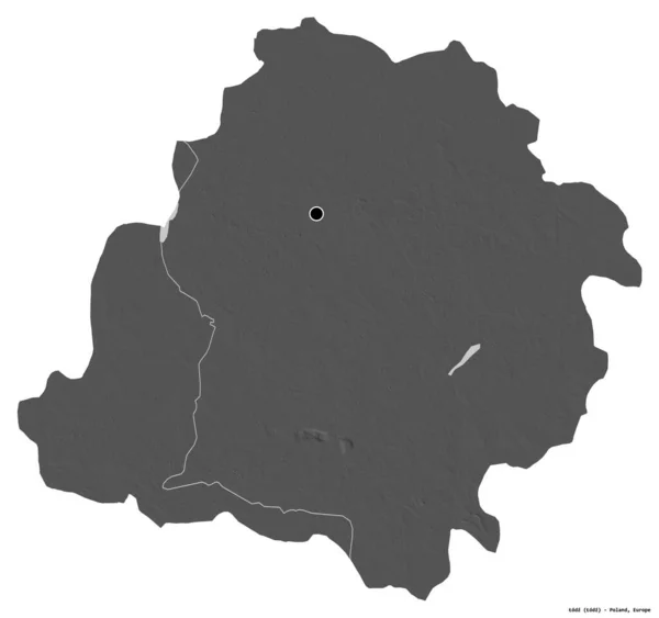 Kształt Odzu Województwa Polskiego Stolicą Odizolowaną Białym Tle Dwupoziomowa Mapa — Zdjęcie stockowe