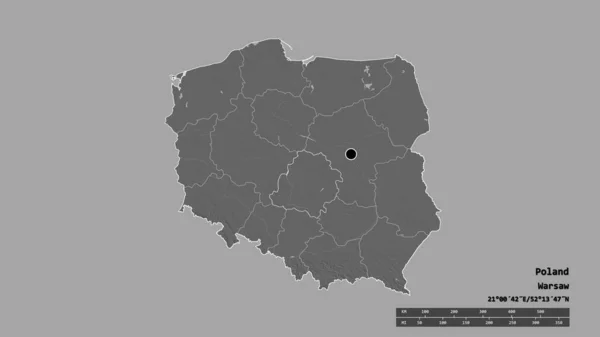 Lengyelország Kiszáradt Alakja Fővárosával Regionális Körzettel Szétválasztott Odz Területtel Címkék — Stock Fotó