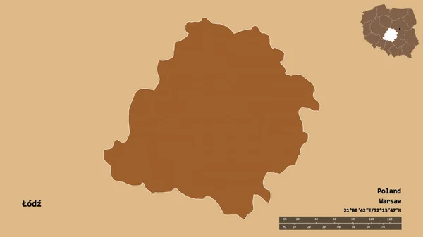 奥兹的形状 波兰的省 其首都孤立在坚实的背景下 距离尺度 区域预览和标签 有规律的纹理的组成 3D渲染 — 图库照片