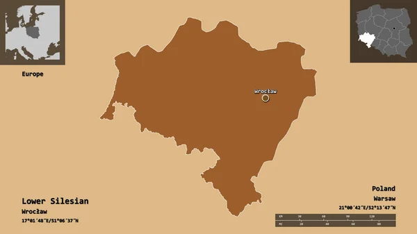 Shape Lower Silesian Voivodeship Poland Its Capital Distance Scale Previews — Stock Photo, Image