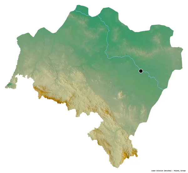 下西里西亚的形状 波兰的省 其首都被白色背景隔离 地形浮雕图 3D渲染 — 图库照片