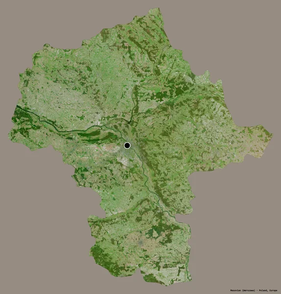 马索维安的形状 波兰的省 它的首都孤立在一个坚实的色彩背景 卫星图像 3D渲染 — 图库照片