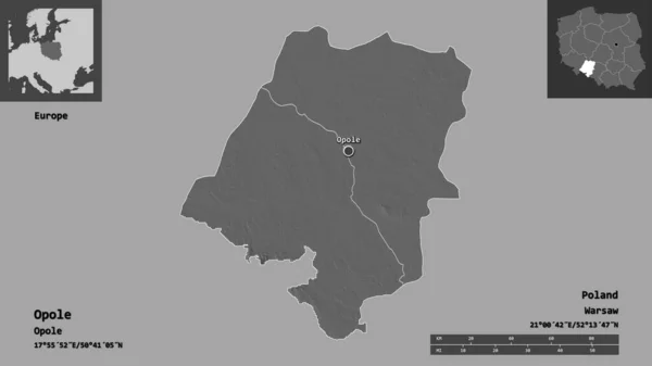 Forma Opole Voivodia Polônia Sua Capital Escala Distância Previews Rótulos — Fotografia de Stock