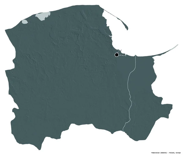 Kształt Województwa Pomorskiego Jego Kapitałem Odizolowanym Białym Tle Kolorowa Mapa — Zdjęcie stockowe