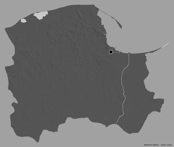 Форма Померанского Воеводства Польши Столицей Изолированной Сплошном Цветном Фоне Карта — стоковое фото