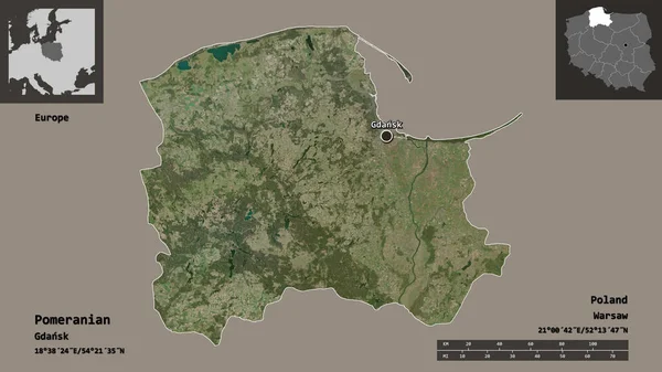 Die Form Pommerns Der Woiwodschaft Polens Und Ihrer Hauptstadt Entfernungsskala — Stockfoto
