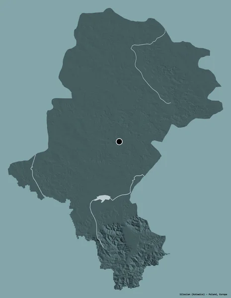西里西亚的形状 波兰的省 其首都在一个坚实的色彩背景上孤立 彩色高程图 3D渲染 — 图库照片