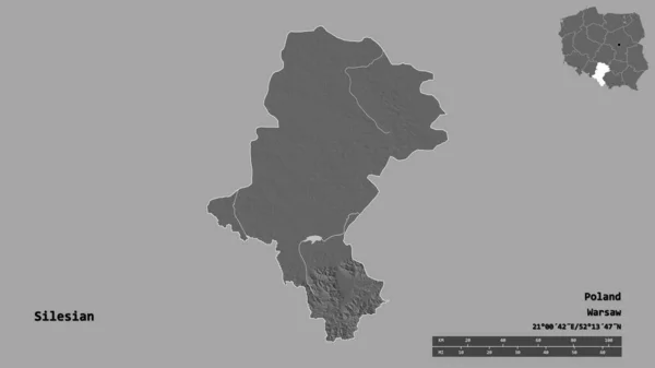 Форма Сілезького Воєводства Польщі Столицею Ізольованою Твердому Тлі Масштаб Відстаней — стокове фото