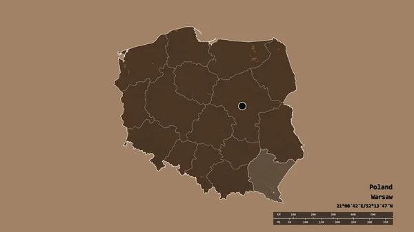 폴란드의 형태와 중심의 그리고 카르파티아 지역이 있었다 라벨이요 지형도 렌더링 — 스톡 사진