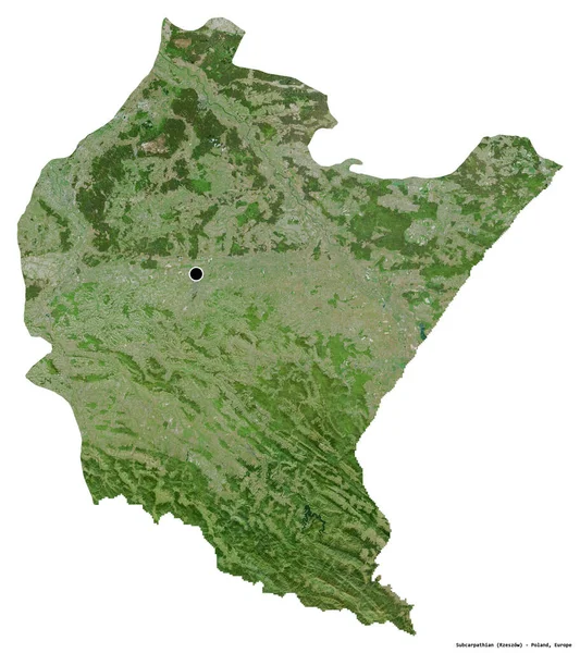 亚喀尔巴阡山的形状 波兰的省 其首都被白色背景隔离 卫星图像 3D渲染 — 图库照片