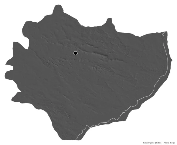 Kształt Województwa Świętokrzyskiego Stolicą Odizolowaną Białym Tle Dwupoziomowa Mapa Wysokości — Zdjęcie stockowe