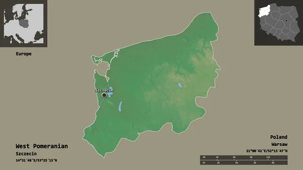 Shape West Pomeranian Voivodeship Poland Its Capital Escala Distancia Vistas — Foto de Stock