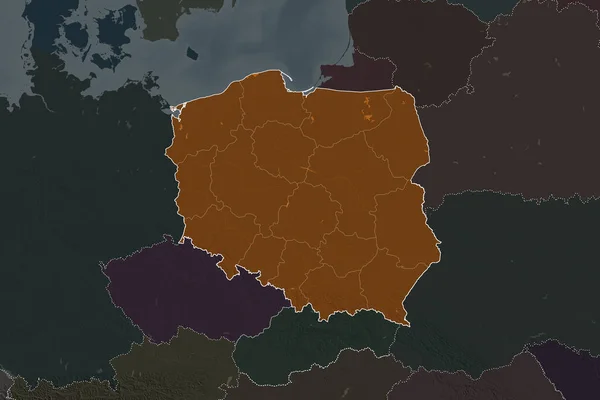 Форма Польши Разделенная Опреснением Соседних Территорий Границы Цветная Карта Высоты — стоковое фото