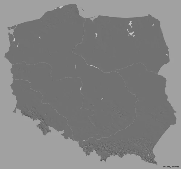 Форма Польши Столицей Изолирована Сплошном Цветном Фоне Карта Рельефа Билевеля — стоковое фото