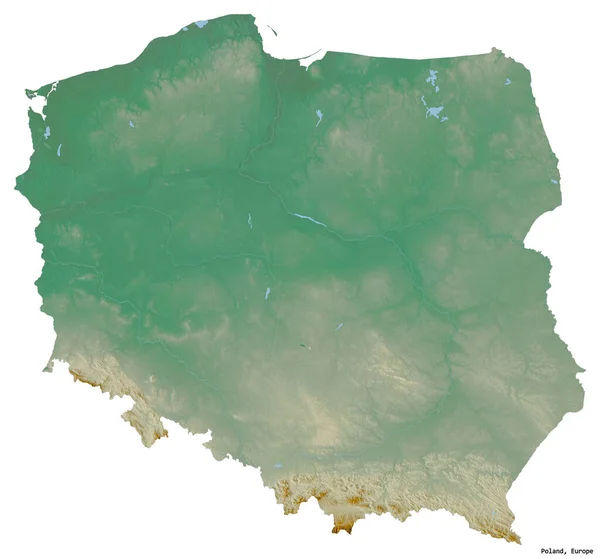 波兰的形状 其首都被白色背景隔离 地形浮雕图 3D渲染 — 图库照片