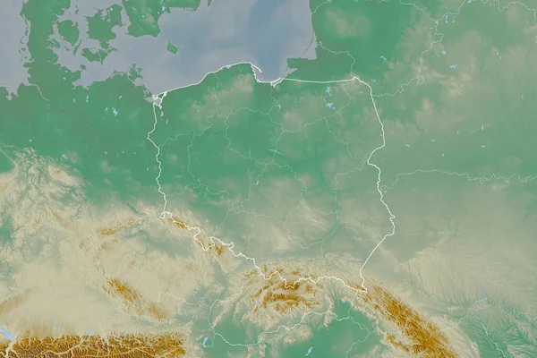 Lengyelország Kibővített Területe Országhatárral Nemzetközi Regionális Határokkal Topográfiai Domborzati Térkép — Stock Fotó
