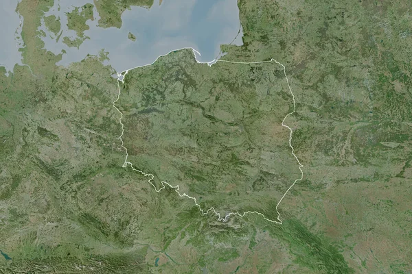Extended Area Outlined Poland Satellite Imagery Rendering — Stock Photo, Image