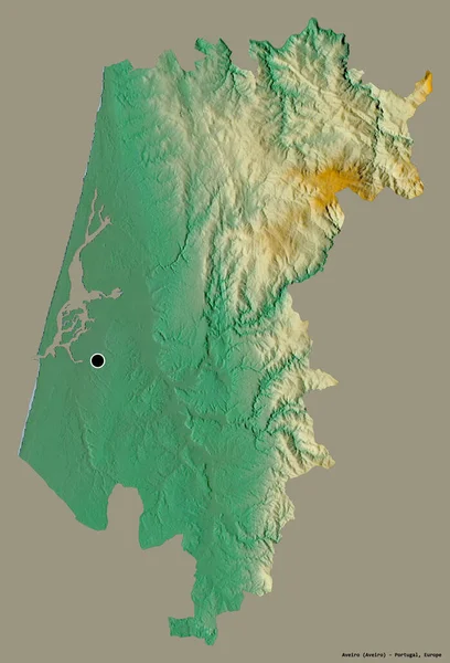 ポルトガルの首都アヴェイロの形は しっかりとした色の背景に隔離されています 地形図 3Dレンダリング — ストック写真