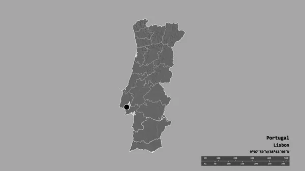 葡萄牙以首都 主要区域分部和独立的贝贾地区为首都的退化形态 Bilevel高程图 3D渲染 — 图库照片