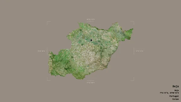 葡萄牙贝亚区的一个地区 在一个地理参考方块的方块中 被坚实的背景隔离 卫星图像 3D渲染 — 图库照片