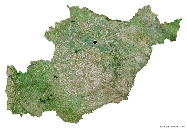 葡萄牙贝贾地区的形状 首都被白色背景隔离 卫星图像 3D渲染 — 图库照片