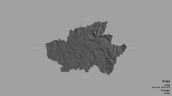 位于葡萄牙布拉加区的一个区域 在一个地理参考方块中被坚实的背景隔离 Bilevel高程图 3D渲染 — 图库照片