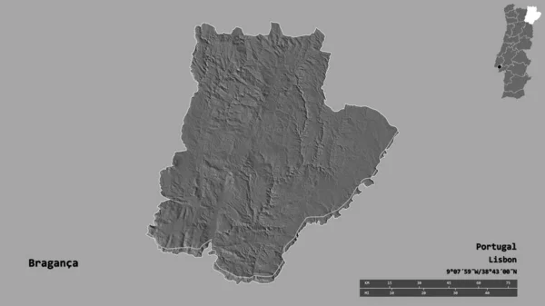 Форма Браганки Району Португалії Столицею Ізольованою Твердому Тлі Масштаб Відстаней — стокове фото