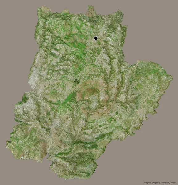 ポルトガルの首都ブラガンカの形は しっかりとした色の背景に隔離されています 衛星画像 3Dレンダリング — ストック写真
