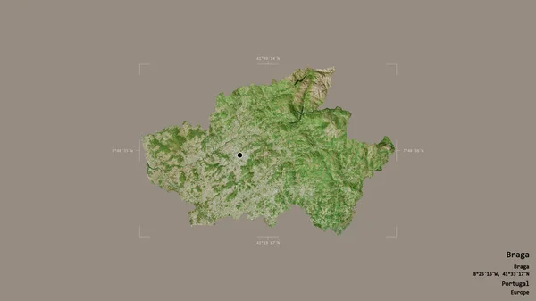 位于葡萄牙布拉加区的一个区域 在一个地理参考方块中被坚实的背景隔离 卫星图像 3D渲染 — 图库照片