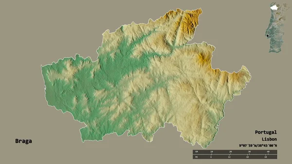 Forma Braga Distrito Portugal Con Capital Aislada Sobre Fondo Sólido — Foto de Stock
