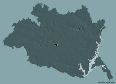 Portekiz 'in Evora semti, başkenti katı renk arkaplanı ile izole edilmiştir. Renkli yükseklik haritası. 3B görüntüleme