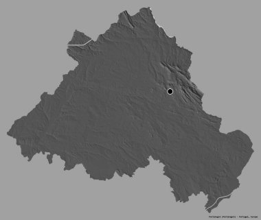 Portekiz 'in Portalegre semti, başkenti katı renk arkaplanı ile izole edilmiştir. Çift seviyeli yükseklik haritası. 3B görüntüleme